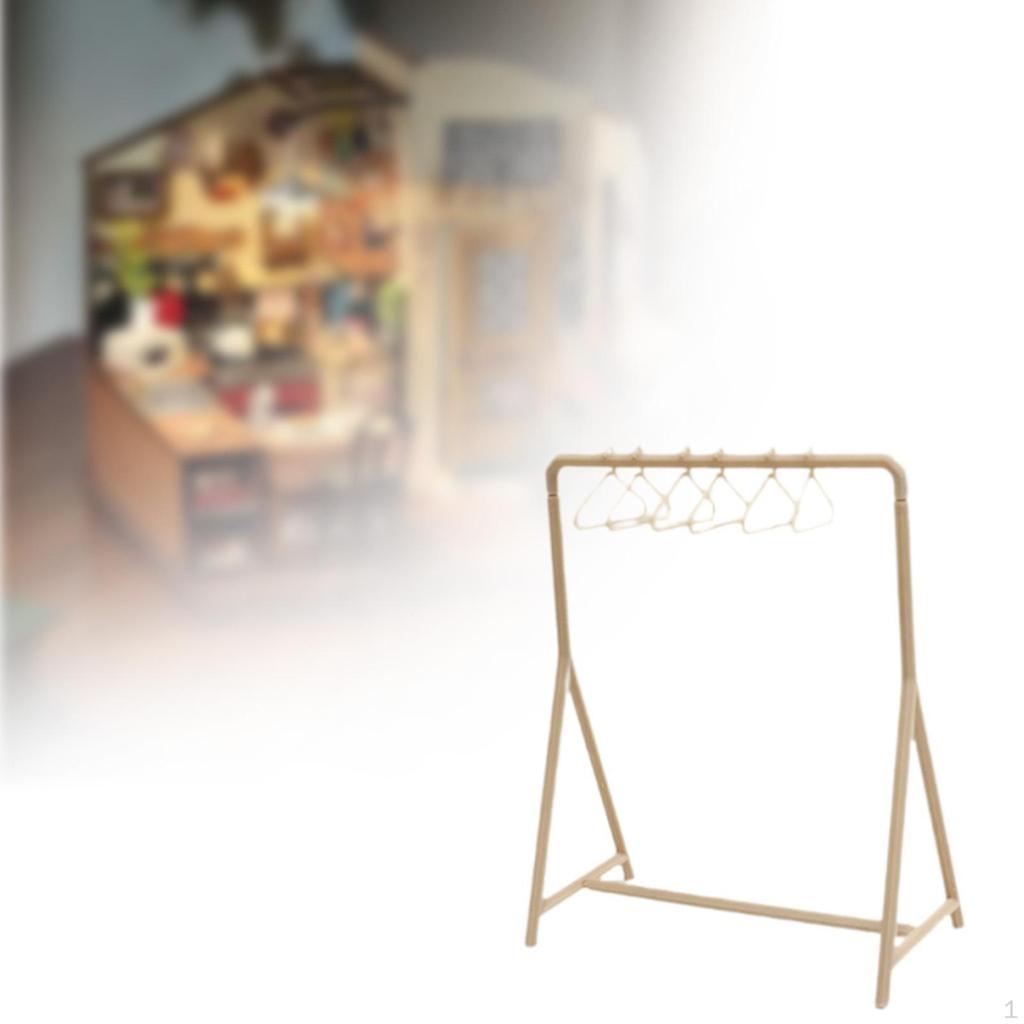1/12 Dollhouse Garment Rack with Hangers Doll Accessories Decoration Handmade Mini Model for