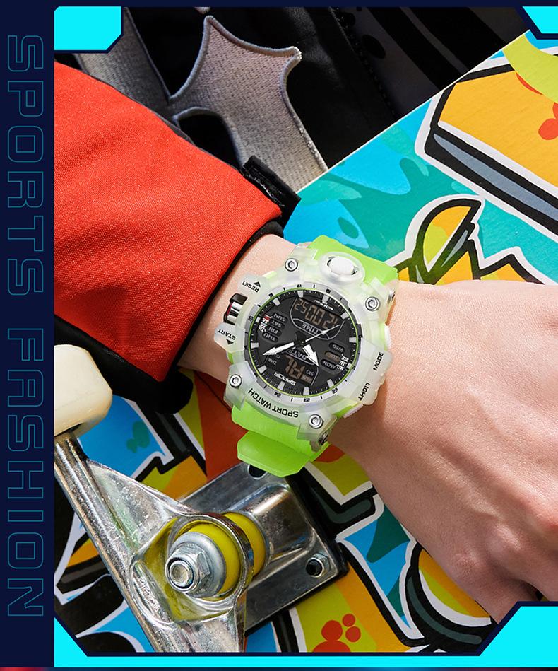 Sanda Multifunctional Waterproof Sports Watch for Outdoor and Student Use with Dual Display and Alarm Clock.
