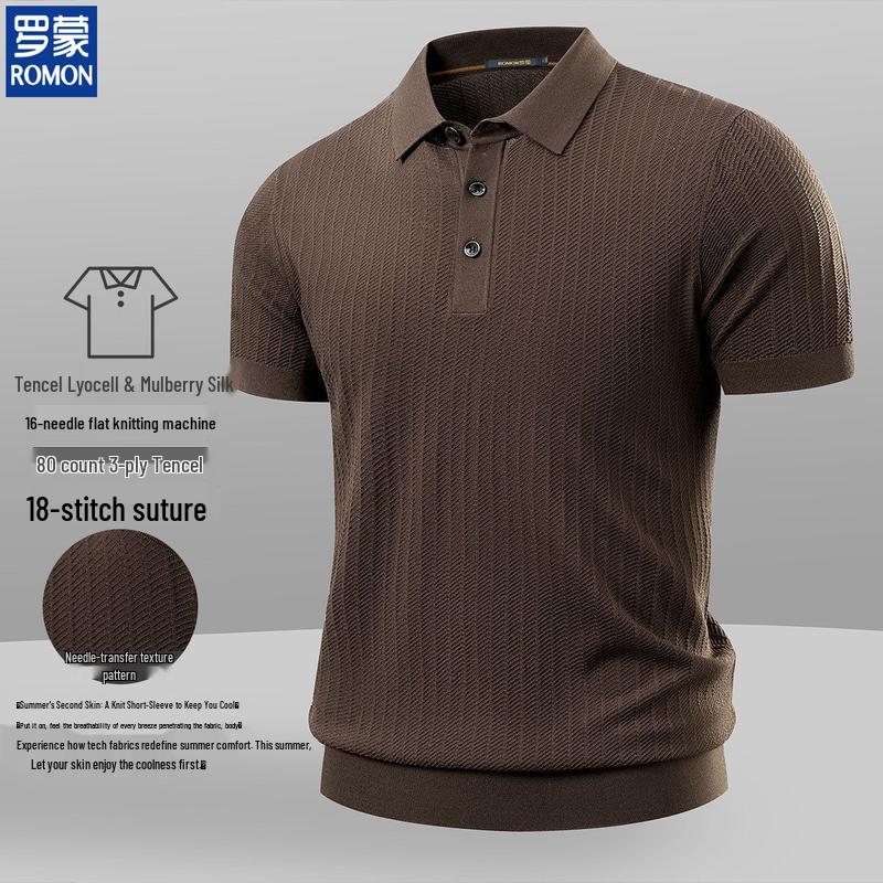 Romon Men's Mulberry Silk Blend Knit Polo Shirt