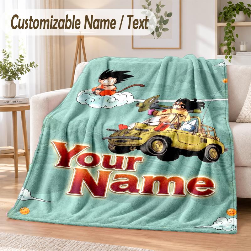 Manta de Franela Personalizada con Nombre de Dragon Ball Suave y Cálida para Sofá, Cama, Uso en Interiores del Hogar