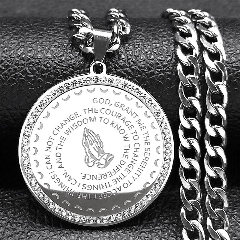 Hip Hop Men s Cross Praying Hands Bible Necklace Stainless Steel Gold Color Religious Male Necklaces Jewelry Gift NZZZ500S05