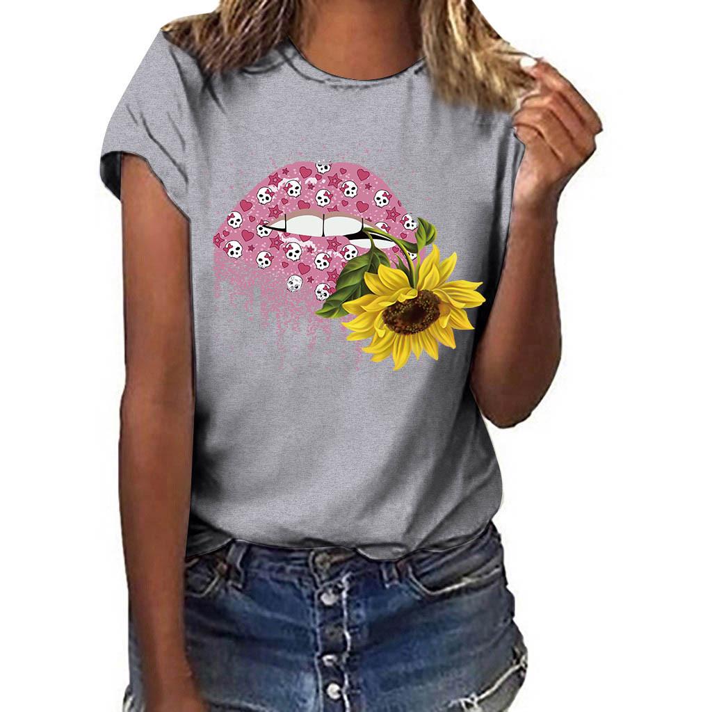 ZIMOXUAN Blusa de manga corta con estampado de talla grande para mujer