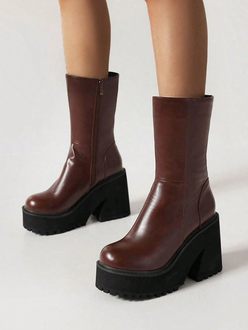 Wipon Women's Chic Gothic Mid Calf Platform Chunky High Top Heeled Punk Street Fashion Motorcycle Combat Riding Short Cm