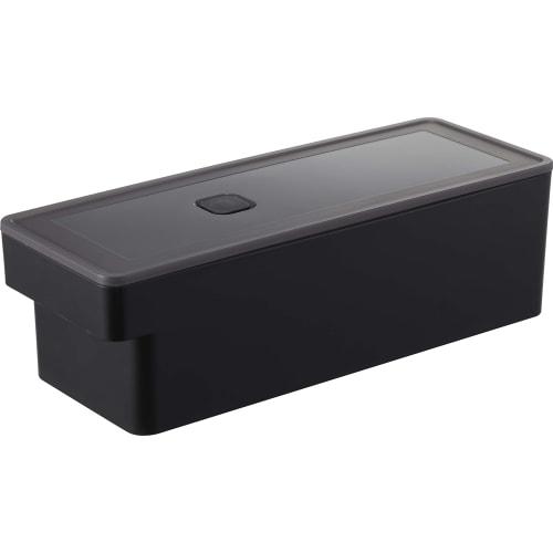 Yamazaki Tower 7710, a deep-access, airtight food container with handle, black, approximately W10 x D27.5 x H8.4cm, with a bubble.