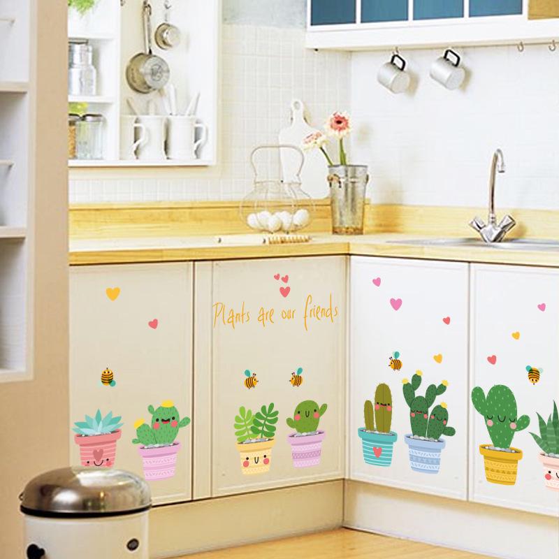 Creative Potted Plant Wall Sticker Self-Adhesive PVC Decal for Home Kitchen Cabinet Glass Window Door Decor
