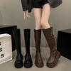Retro Brown American Thick Heel Thick-soled Boots Women's 2025 Autumn New Popular Heightened and Thin Knight Boots