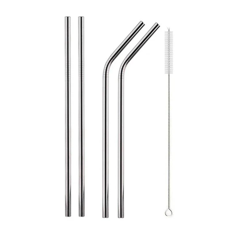 Reusable Metal Drinking Straight Bent Straws Portable Stainless Steel Travel Straw with Cleaning Brush 40oz Watercup Accessories