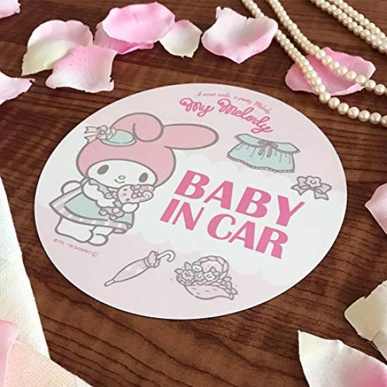 My Melody Magnetic Sticker Standard Design [BABY IN CAR] BABY Round 15cm