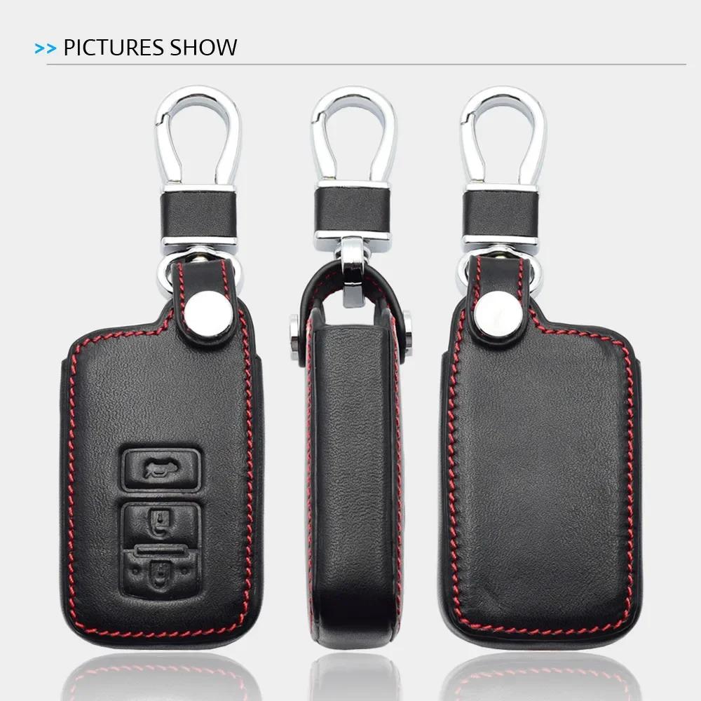 Leather Car Key Case For Toyota Camry Rav4 Highlander Land Cruiser Harrier 3 Button Smart Keyless Remote Control Protector Cover