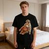 Monkey Punch T-Shirt Kurzarm Lässiges T-Shirt Niedriger Rundhalsausschnitt Affe Orang-Utan Muster T-Shirt