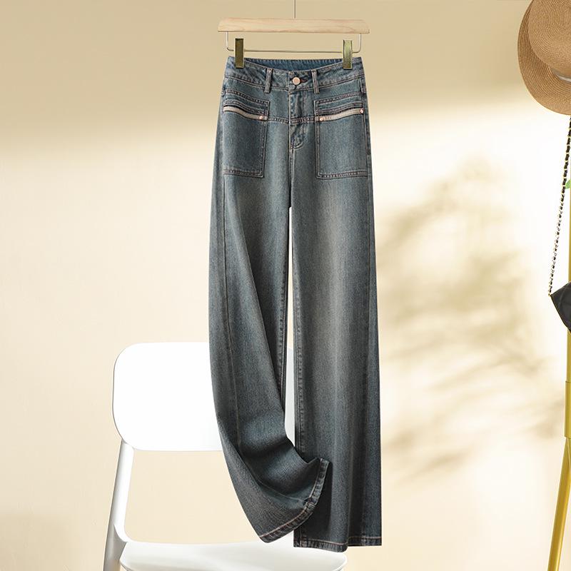 Ancola Women's 2024 Slim Red High-Waisted Straight-Leg Jeans: Casual Tencel Cotton for Spring and Autumn