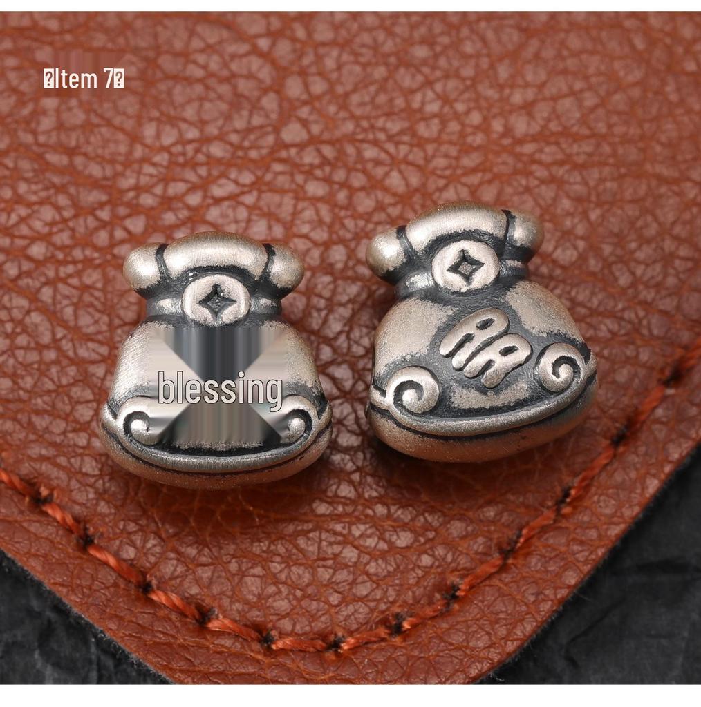 Sterling Silver S999 Wealth Attraction Beads - 3D Money Bag Design for DIY Bracelets