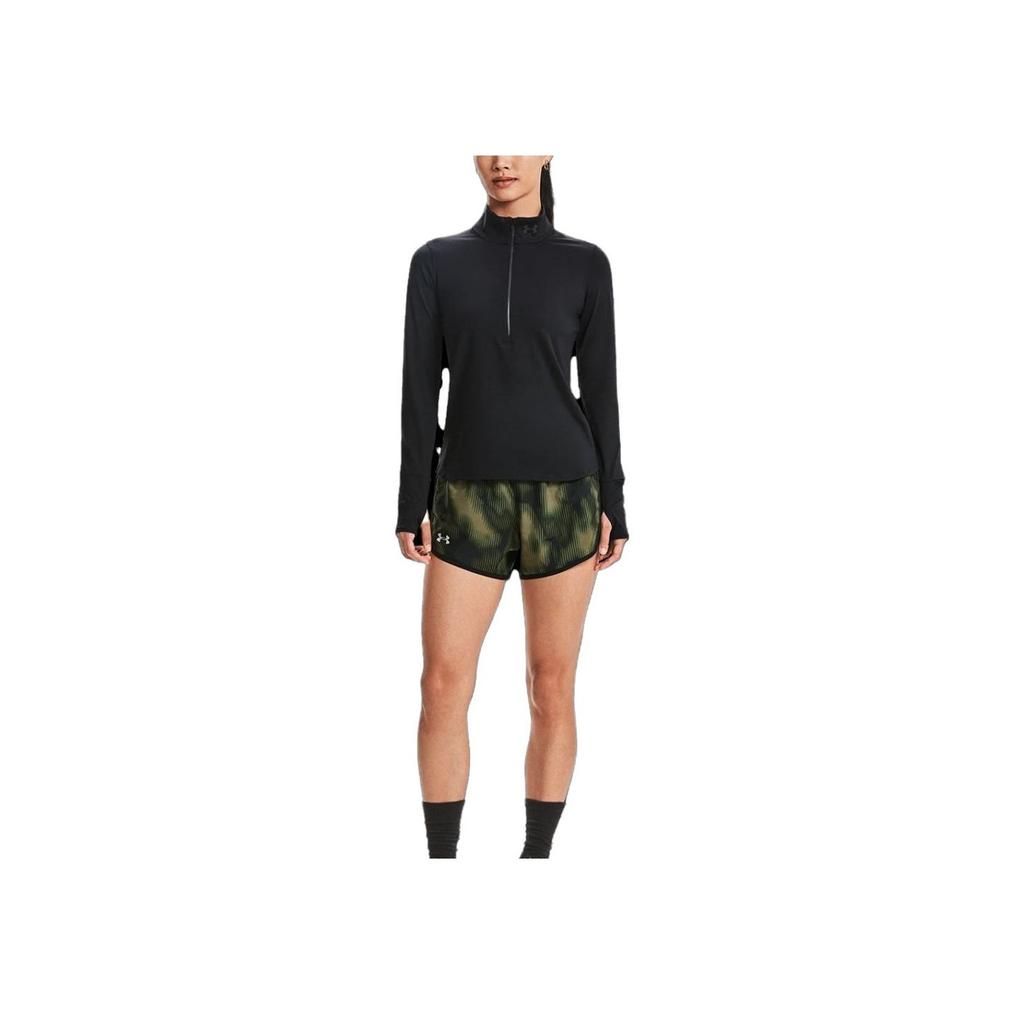 Under Armour Solid Color Zip Running Sports Slim Fit Stand Collar Long Sleeve T-Shirt Women tops Black 1379349-001