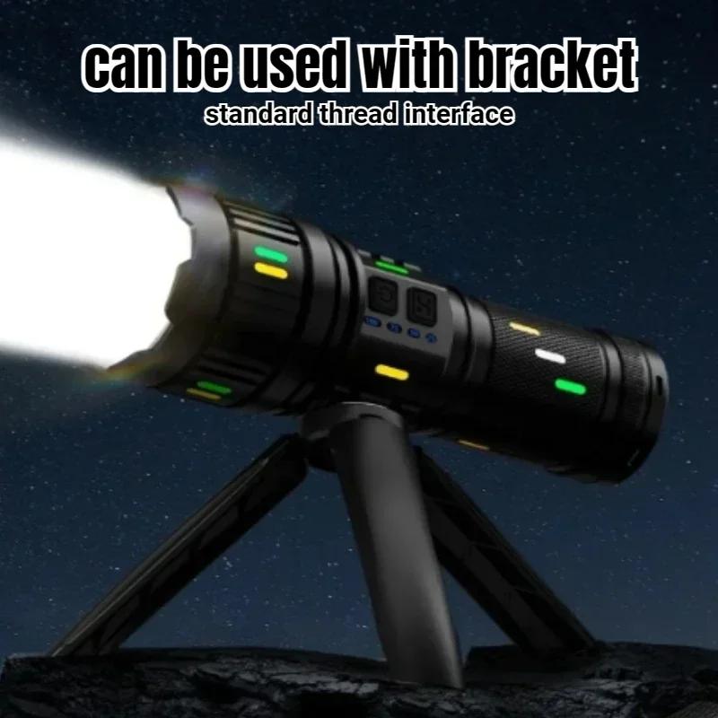 Powerful USB Rechargeable LED Flashlight Tactical Zoom Torch with Power Display Strong Light 100W Camping Emergency Lantern