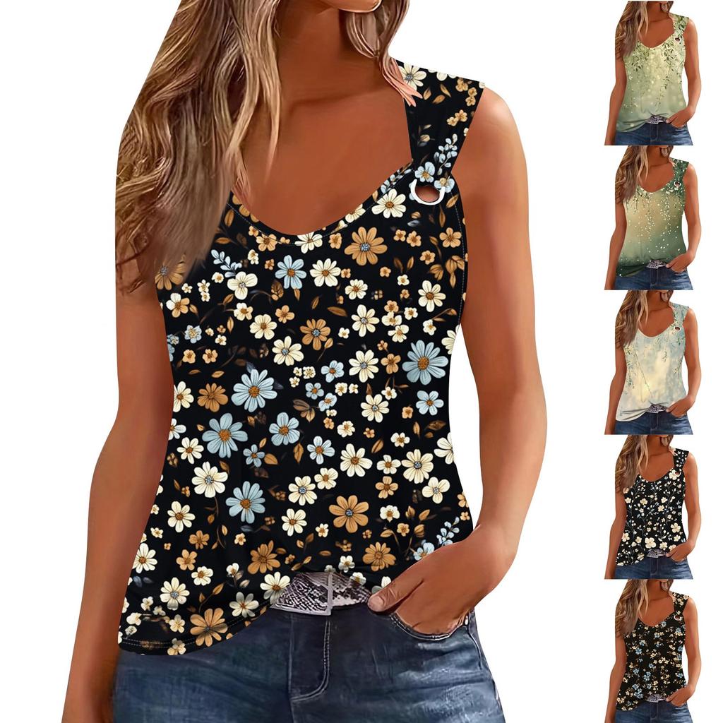 Womens Tank Top V Neck Basic Printed Casual Flowy Sleeveless Deep Side Cut Tops For Women