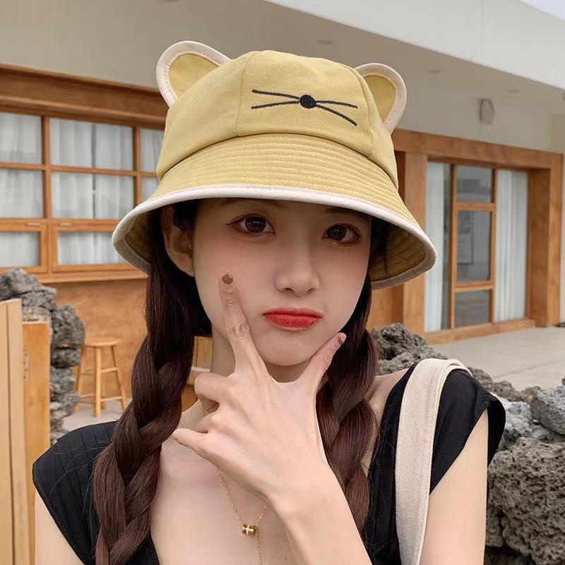 Fisherman'S Hat With Cat Ears Sun Hat, Street Style Hat For Women