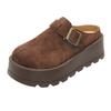 Thick-soled Small Man Buckle Borken Single Shoes Women's Winter New Shallow Mouth One Pedal Big Head