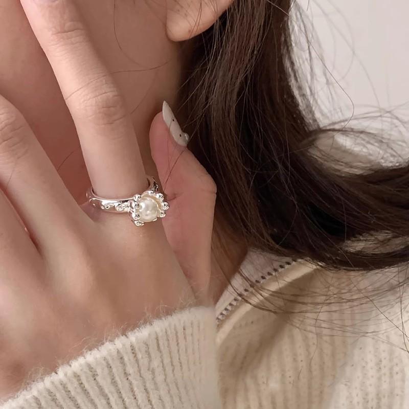 Korean Version Plain Ring Irregular 925 Sterling Silver Versatile Ring Women's Niche Ins Style Design Non-fading Combination Ring