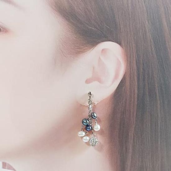 Bijou YASUO Boucles d'oreilles Perle d'eau douce Étincelantes Noir Gris Blanc Pendantes 4cm Cadeau