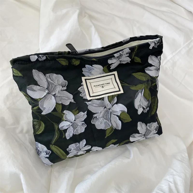 Pink Leopard Print Women's Cosmetic Bag Retro Flower Ladies Small Clutch Purse Travel Handbags Schoolgirl's Pencil Storage Bags