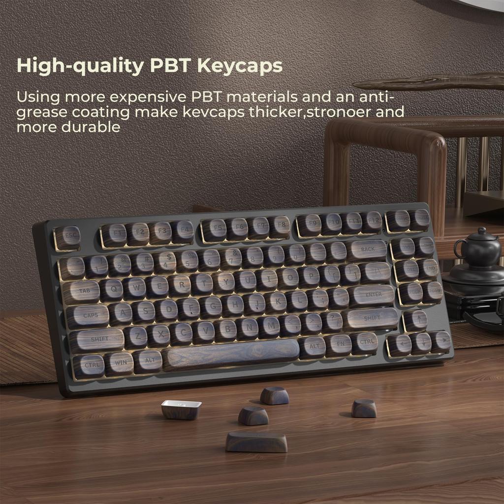 Wooden XVX MOA Keycaps PBT Double Shot 130 Pieces PBT Keycap Set Mechanical Keyboard Layout with Key Puller Walnut Texture English Layout Keycaps,