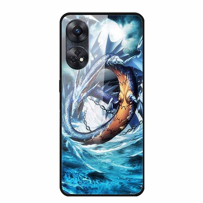 For Oppo Reno8 T 4G Case Luxury Tempered Glass Back Cover Hard Case For Reno8 T 4G 6.43" Capa Funda Animal Vividly Coque Wolf