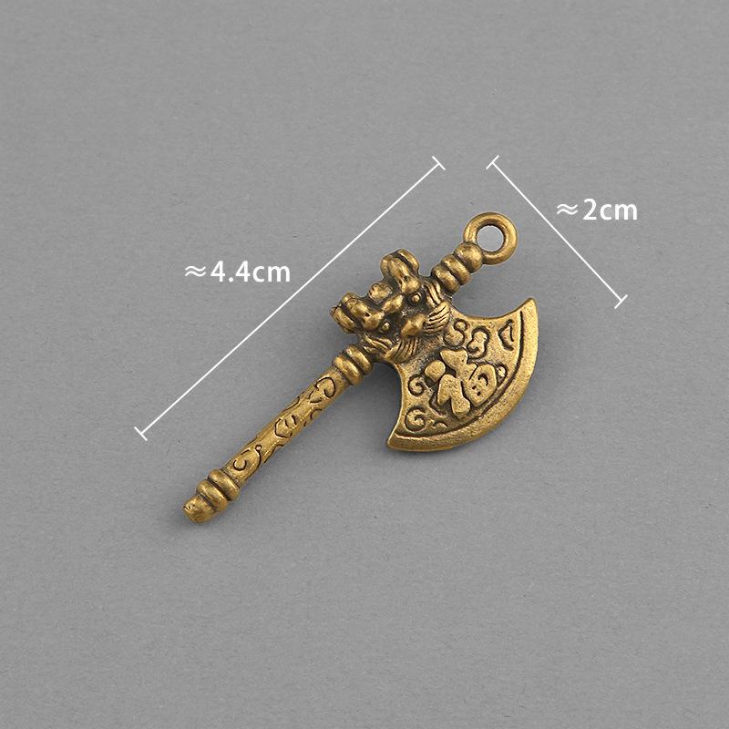

Solid Brass Axe Key Chain With Vintage Distressed Finish And Chinese Fu Character Lucky Charm For Car Keys Home Decor Pendant