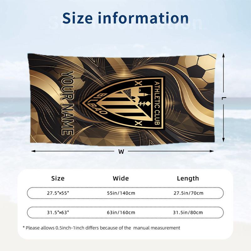 Beach Towel Custom Name Text, Quick Dry Large Towel For Beach HomeAthletic Bilbao FC