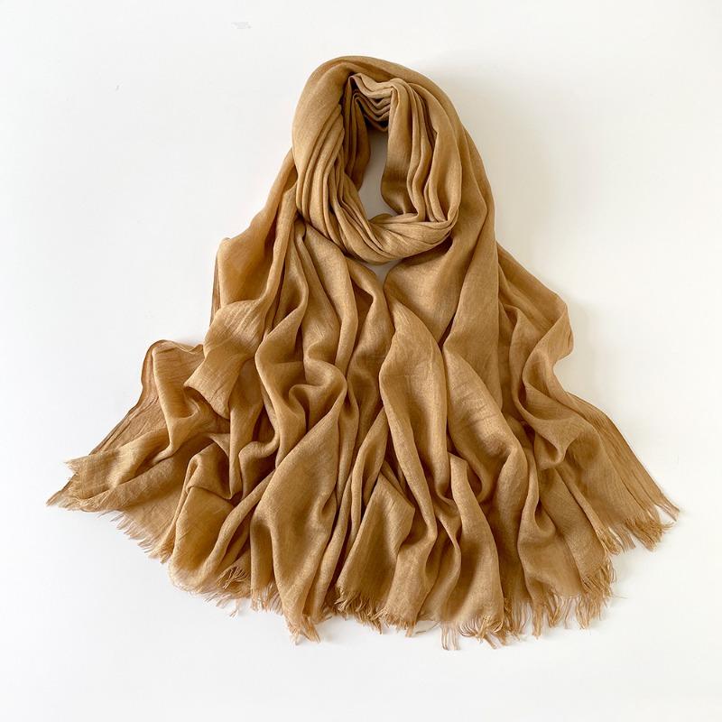 Summer Versatile Cotton and Linen Scarf Shawl Lengthened Solid Color Yarn Shawl Sunscreen Shawl Simple Scarf Silk Scarf Women