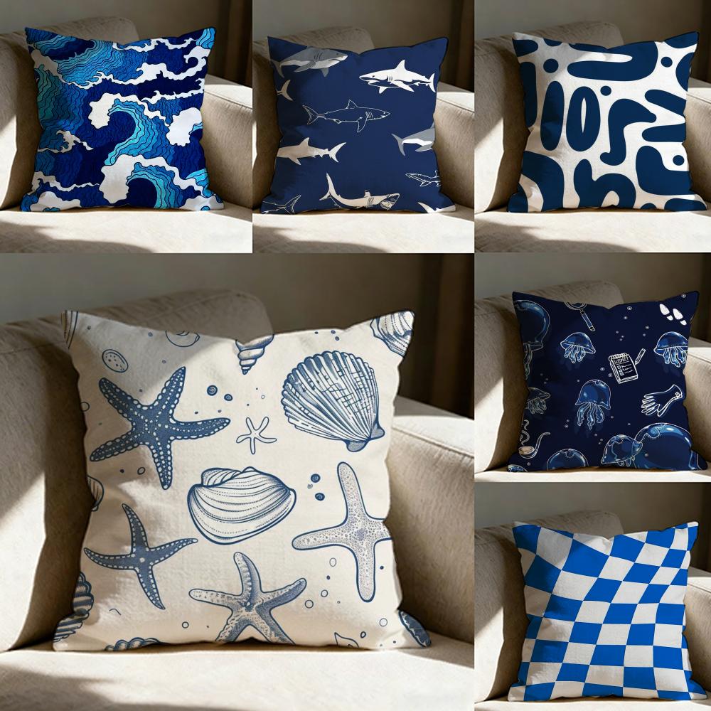 Decorative Blue Geometry Pillow Case pillowcase, double-sided printed, sofa cushion, bedroom headboard pillow