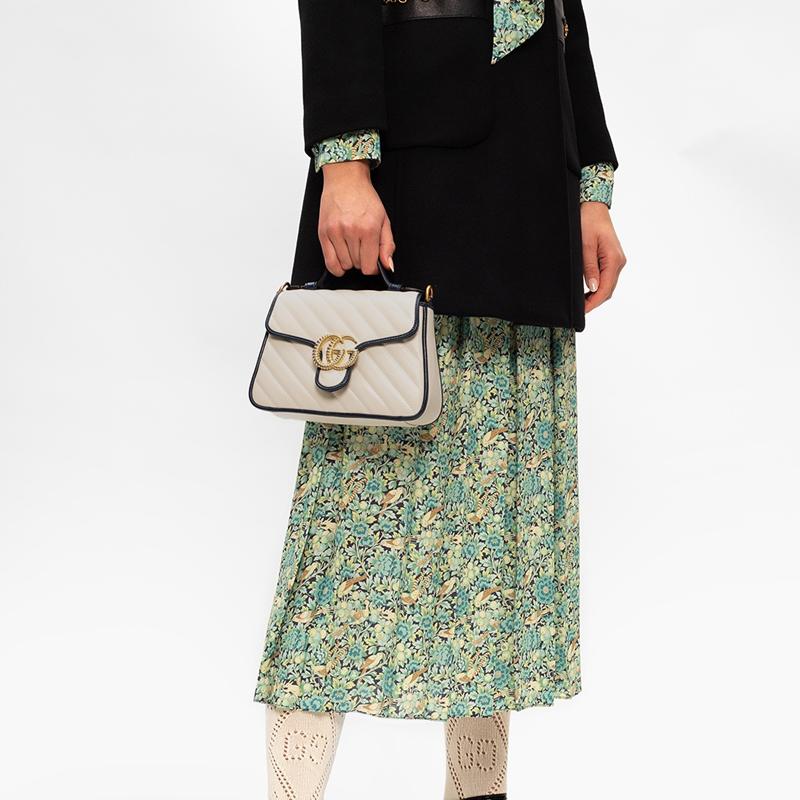 Gucci GG Marmont Series Mini Messenger Bag With Color-Blocked Trim Women bags White Blue 583571-0OLFX-9085