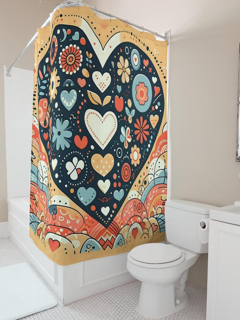 Colorful Heart Pattern Shower Curtain | Vibrant and Fun Bathroom Deco