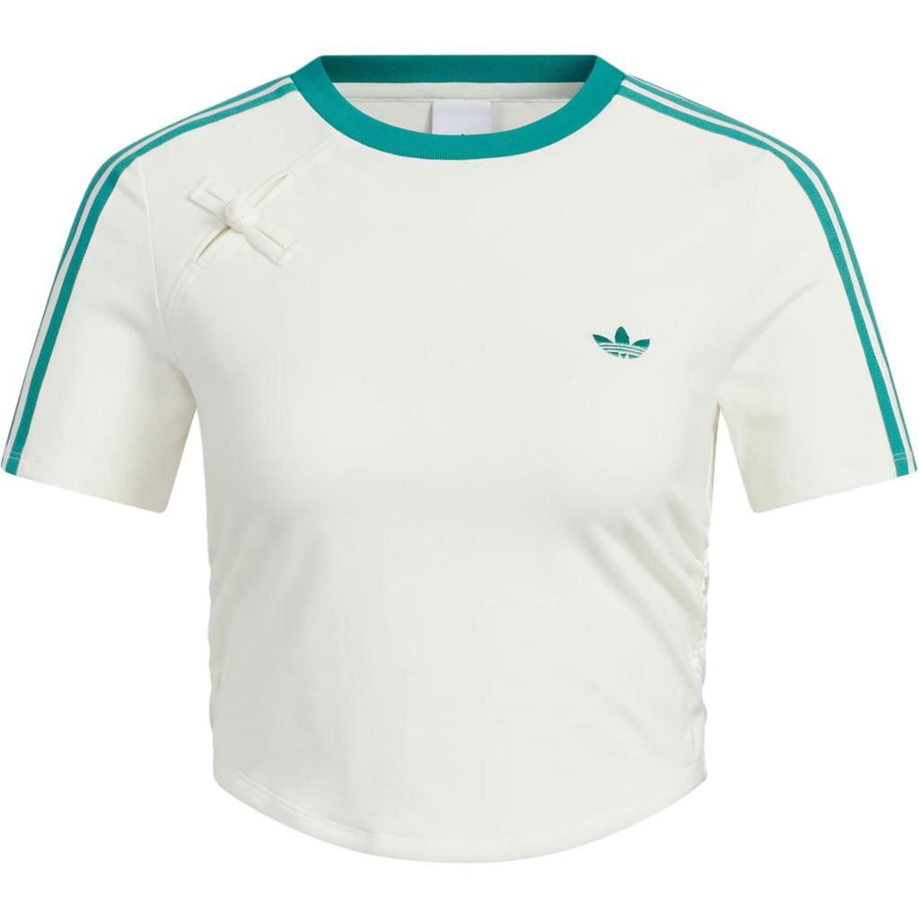 Adidas Originals Logo Streifen Neuer Chinesischer Stil Cropped Plissiertes Sport Kurzarm T-Shirt Damen Oberteile KC5852