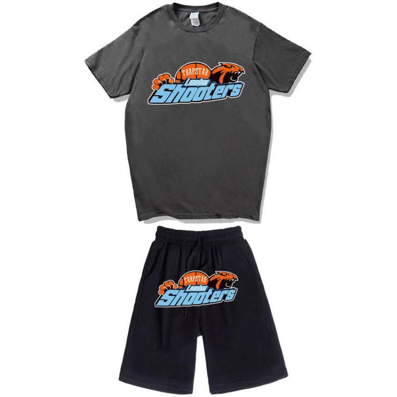 Mens Casual Sport Shorts Set With Tiger Head Print Cotton Blend Tee Straight Fit Mid-Length Pants