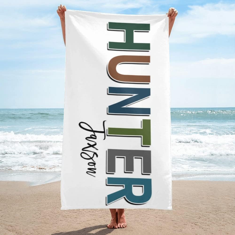 Personalized Beach Towel Custom Name Beach Towel Soft Absorbent Customized Bath Towel for Kids Adults Couples Friends Bridesmaid