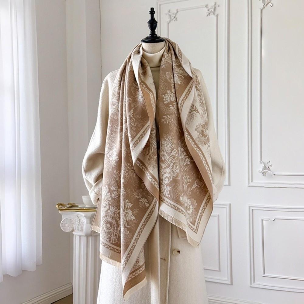 Two-Sided Jacquard Scarf Windproof Winter Scarf Cozy Pashmina Shawl  for Autumn Winter