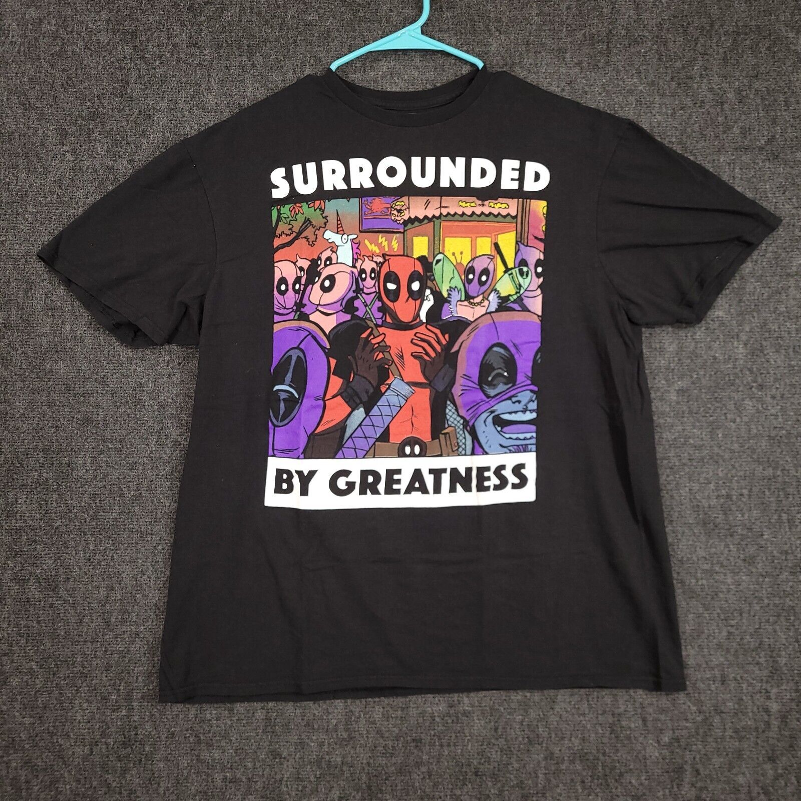 Marvel Tshirt Mens Extra Large XL Black Deadpool Graphic Sleeve Crew Cotton Logo S
