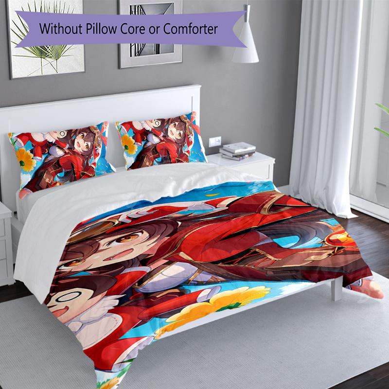 3pcs Genshin Impact characters7 pattern bedding set duvet cover set includes duvet cover &pillowcases, perfect all season bedroom decoration & gift