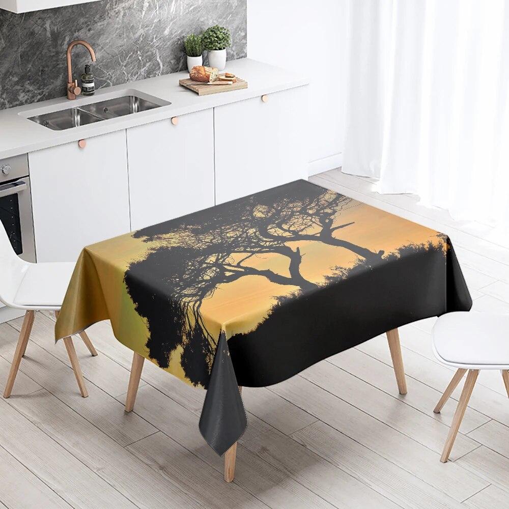 Tischdecke Natürliche Bäume Sonnenuntergang   Fleckabweisend Wasserdicht Rechteckig  Küchentisch Heimdekoration