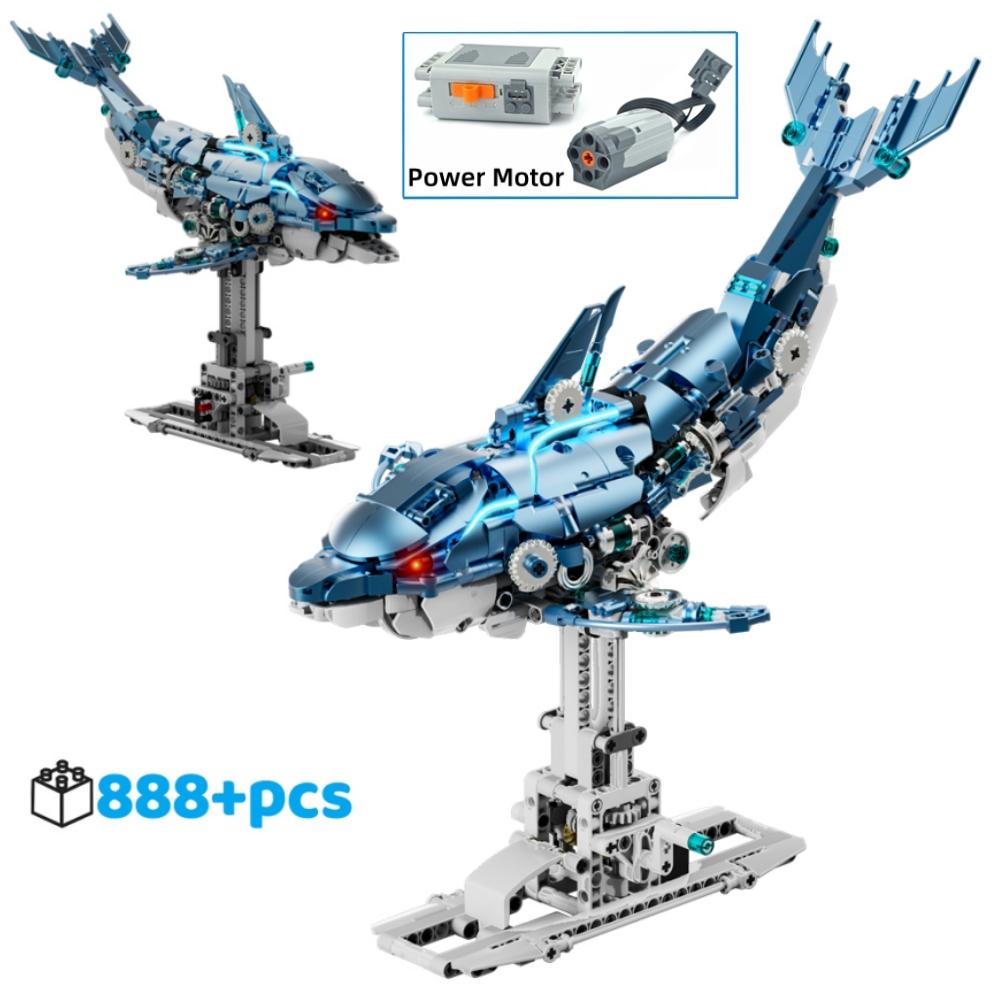 Motorized Dolphin Building Kit 888Pcs Light Up Ocean Creature Series Linkage Creative MOC Desk Decor Gift For Adults Kids
