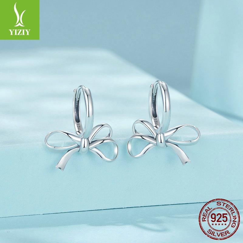 Simple Romantic Bow Plain Silver Ear Buckle, Sweet Girlish S925 Sterling Silver Earrings Earrings