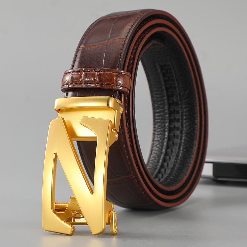 Men's Genuine Leather Automatic Buckle Belt - 2024 Top Layer Cowhide Business Style for Youth