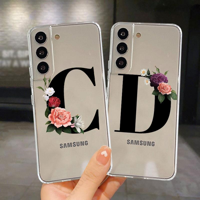 Klare Hülle für Samsung Galaxy S22 S20 FE S21 S10 S9 Plus Note 20 Ultra 10 Lite 9 Weiche TPU-Telefonschale Buchstaben DIY Blume