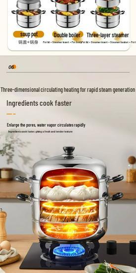 Supor Multi-Layer 304 Stainless Steel Steamer Pot with Basket & Universal Soup Pot
