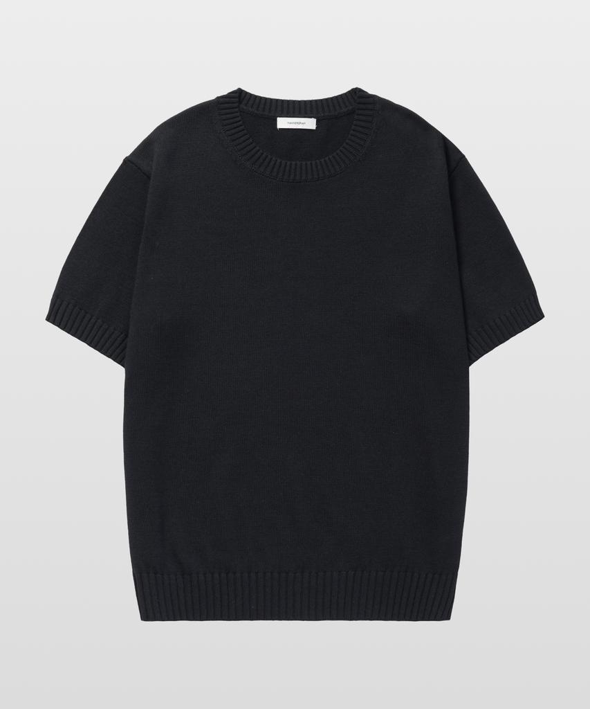 MANNERGRAM 100% Soft Cotton 3-Ply Round Neck Short Sleeve Knit Black