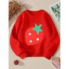 Girls' Crewneck Sweatshirt - Strawberry Shape with Blue Dots And Machine Washable, Spring And Autumn