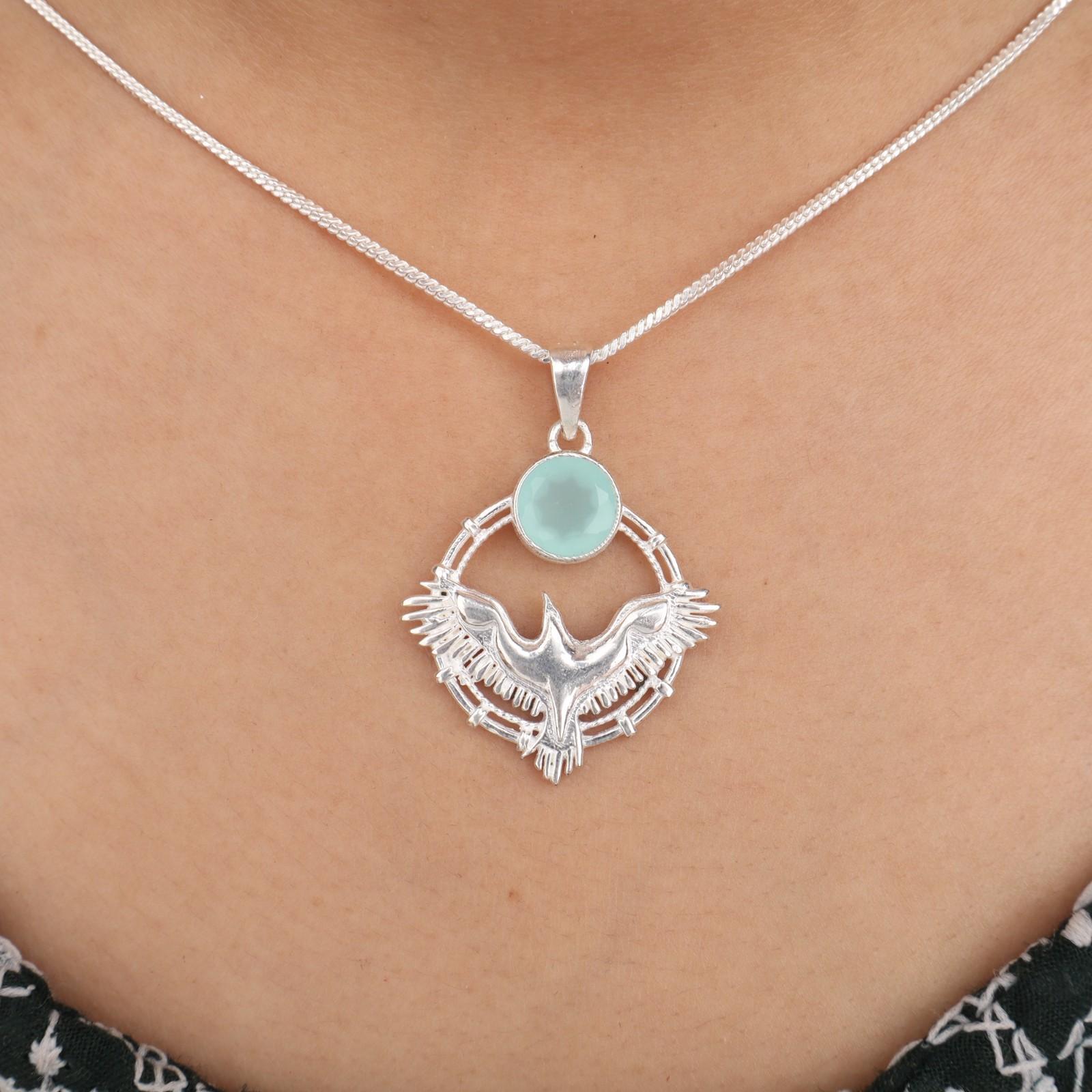 

Aqua Chalcedony Gemstone 925 Sterling Silver Jewelry Pendant 1.43 Gift For Mom CP-38-21