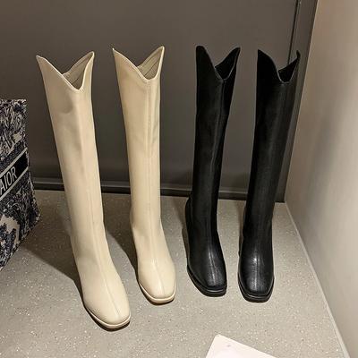 Fashionable Soft Leather Long Boots Women Thick Heel High Heel Long Tube Boots Autumn Winter Back Zipper Tube Knight