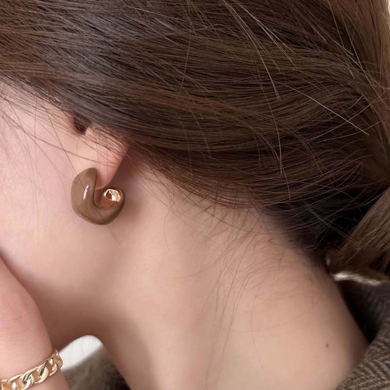 2026 Trend Irregular Geometric C-Shaped Earrings for Women Fashion Minimalist Red Drip Oil Earrings Party Jewelry Accessories