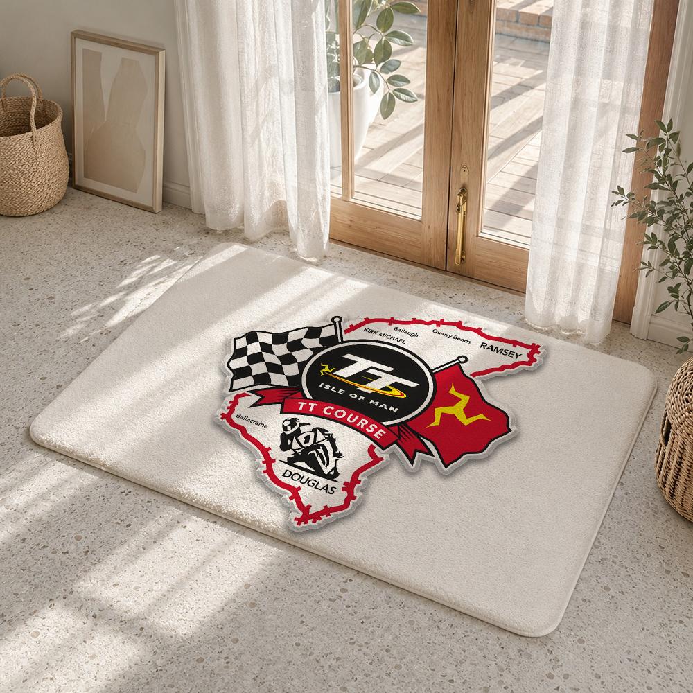 I-Isle Of Man T-TT Floor Mat Flannel Rug Non Slip Absorbent Soft Washable For Entryway Hallway Bathroom Kitchen Decor
